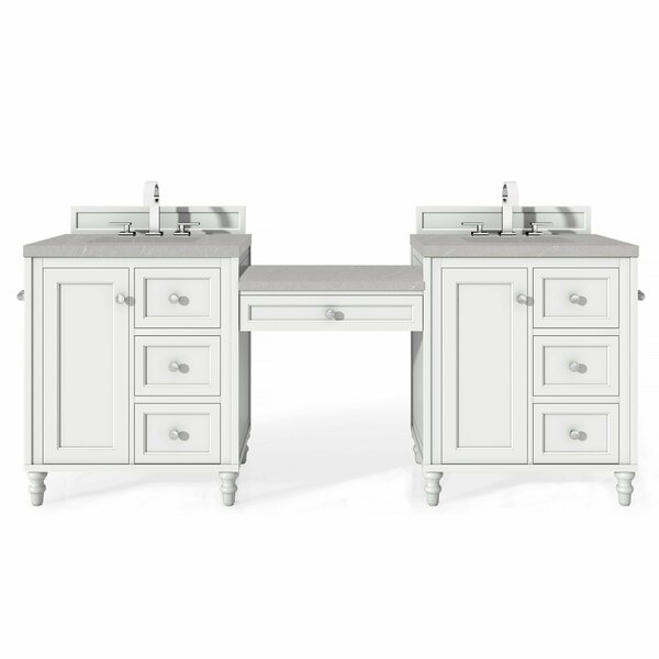 James Martin Vanities Copper Cove Encore 86in Double Vanity Set, Bright White w/ 3 CM Eternal Serena Quartz Top 301-V86-BW-DU-3ESR